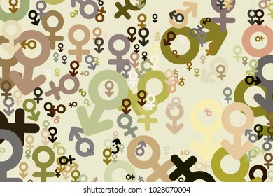 Abstract illustrations of sign of male or female, conceptual. Good for design background. Cartoon style vector.