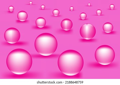 Abstract illustrator background with dynamic 3d spheres. pink bubbles and background. Vector illustration of glossy balls. Modern cover concept. Decoration element for banner and poster design