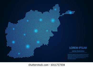 Abstract image Afghanistan map from point blue and glowing stars on a dark background. vector illustration.