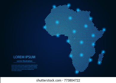 Abstract image Africa map from point blue and glowing stars on a dark background. vector illustration. Vector eps 10.