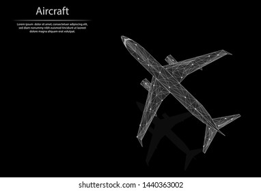 Abstract image Aircraft in the form of lines and dots, consisting of triangles and geometric shapes. Low poly vector background.