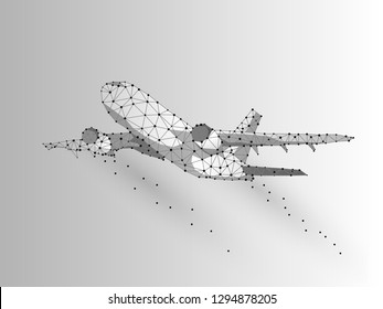 Abstract image of a airplane low poly abstract illustration consisting of points, lines, and shapes.Origami vector digit wireframe concept. business concept