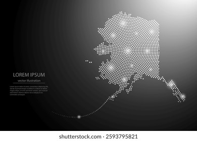 Abstract image Alaska map from point Gray and glowing stars on a dark background. Vector illustration eps 10.