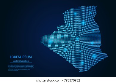Abstract image Algeria map from point blue and glowing stars on a dark background. vector illustration.