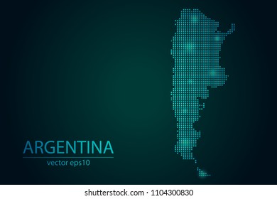 Abstract Image Argentina Map From Pixel Emerald Green and Glowing Stars on a Dark Background. Vector illustration Eps 10.