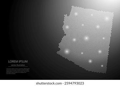 Abstract image Arizona map from point Gray and glowing stars on a dark background. Vector illustration eps 10.