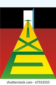 Abstract image. Arrow indicating the direction of the output.
