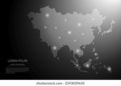 Abstract image Asia map from point Gray and glowing stars on a dark background. Vector illustration eps 10.
