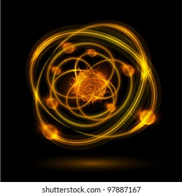 Abstract image of an atom with electrons on a black background. Eps 10
