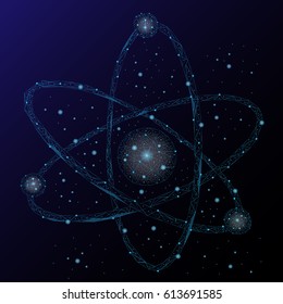 Abstract image of an atom in a starry sky and space.
