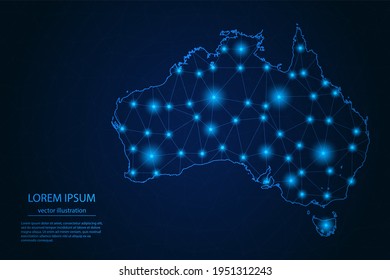 Abstract image Australia map - With Blue Glow Dots And Lines On Dark Gradient Background, 3D Mesh Polygon Network Connection, Vector Illustration Eps 10.