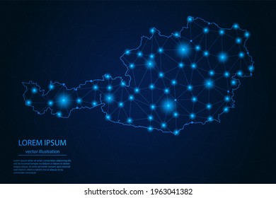 Abstract image Austria map - With Blue Glow Dots And Lines On Dark Gradient Background, 3D Mesh Polygon Network Connection, Vector Illustration Eps 10.
