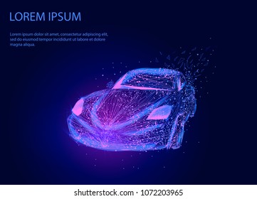 Abstract image of a auto in the form of a starry sky or space, consisting of points, lines, and shapes in the form of planets, stars and the universe. Vector business