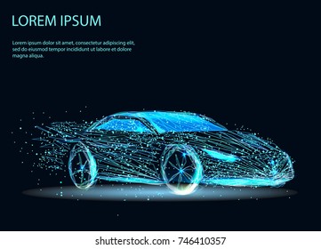 Abstract image of a auto in the form of a starry sky or space, consisting of points, lines, and shapes in the form of planets, stars and the universe. Vector business.