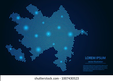 Abstract image Azerbaijan map from point blue and glowing stars on a dark background. vector illustration.
