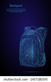 Abstract image of a Backpack in the form of a starry sky or space, consisting of points, lines, and shapes in the form of planets, stars and the universe. Low poly vector background.