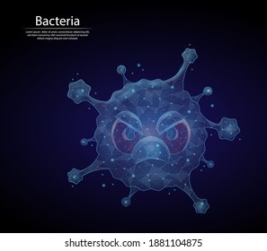 Abstract image bacteria in the form of a starry sky or space, consisting of points, lines, and shapes in the form of planets, stars. 3D Low poly vector. Coronavirus. Infection. Cowid-19