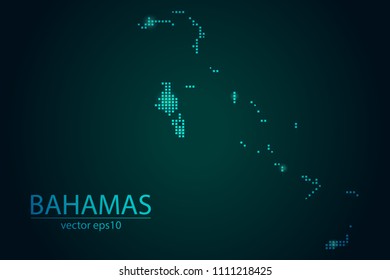 Abstract Image Bahamas Map From Pixel Emerald Green and Glowing Stars on a Dark Background. Vector illustration Eps 10.