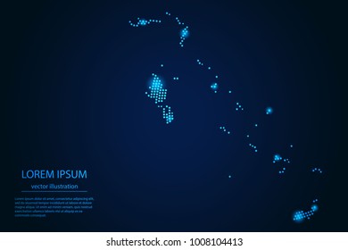Abstract image The Bahamas map from point blue and glowing stars on a dark background. vector illustration.