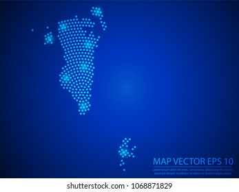 Abstract image Bahrain map from point blue and glowing stars on Blue background.Vector illustration eps 10.