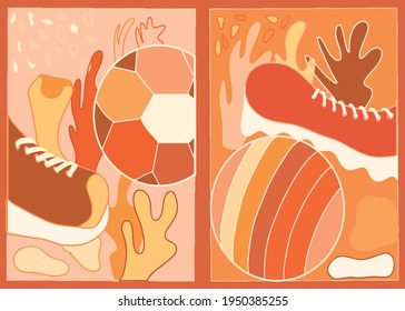 abstract image of a ball game, sneakers, sneakers, ball, nature in warm colors