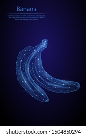 Abstract image Bananas in the form of a starry sky or space, consisting of points, lines, and shapes in the form of planets, stars and the universe. 3D Low poly vector background. Healthy diet.
