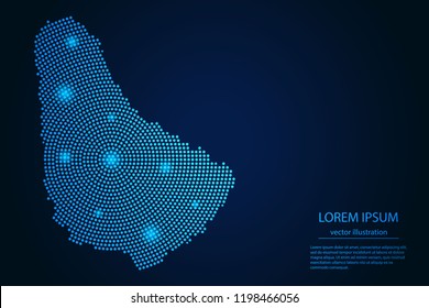 Abstract image Barbados map from point blue and glowing stars on a dark background. vector illustration. 