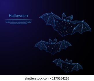 Abstract image of a bat in the form of a starry sky or space, consisting of points, lines, and shapes in the form of planets, stars and the universe. Low poly vector background.