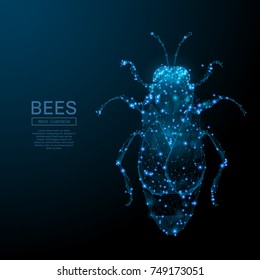 Abstract image of a bee in the form of a starry sky or space, consisting of points, lines, and shapes in the form of planets, stars and the universe. Vector insect nature concept.