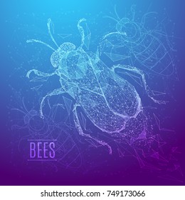 Abstract image of a bee in the form of a starry sky or space, consisting of points, lines, and shapes in the form of planets, stars and the universe. Vector insect nature concept.