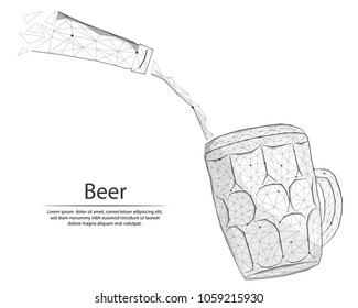 Abstract image beer mugs and bottles in the form of lines and dots, consisting of triangles and geometric shapes. Low poly vector background.