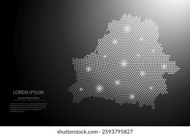 Abstract image Belarus map from point Gray and glowing stars on a dark background. Vector illustration eps 10.