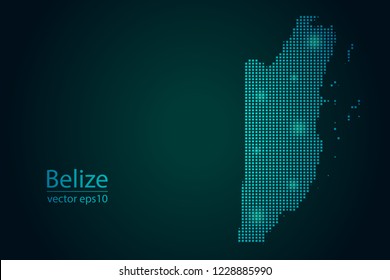 Abstract Image Belize Map From Pixel Emerald Green and Glowing Stars on a Dark Background. Vector illustration Eps 10.