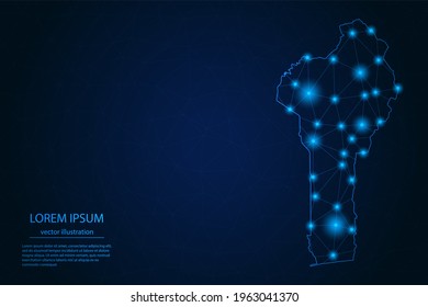 Abstract image Benin map - With Blue Glow Dots And Lines On Dark Gradient Background, 3D Mesh Polygon Network Connection, Vector Illustration Eps 10.