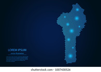 Abstract image Benin map from point blue and glowing stars on a dark background. vector illustration.