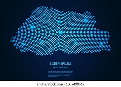 Abstract image Bhutan map from point blue and glowing stars on a dark background. vector illustration.