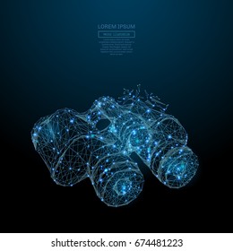 Abstract image of a binoculars in the form of a starry sky or space, consisting of points, lines, and shapes in the form of planets, stars and the universe. Vector business concept