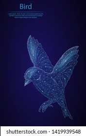 Abstract image Bird in the form of a starry sky or space, consisting of points, lines, and shapes in the form of planets, stars and the universe. Low poly vector background.