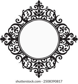abstract image of black circle with royal ornaments in black and white style