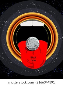 Abstract image, a black hole like a mouth, regales itself in space. Yummy on the tongue. Concept for postcard, poster.