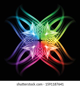 Abstract Image of Blazing Hot Colored Fire Flower and Plasma Effects. Movement Soft Fire Flame. Beauty Texture of Amazing Magic Fire Light Effect Isolated on Black Background