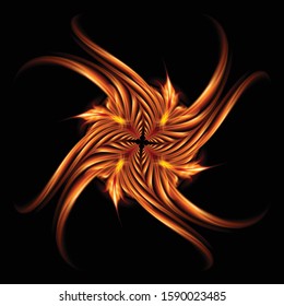 Abstract Image of Blazing Hot Fire Swirl and Plasma Effects. Movement Soft Fire Flame. Beauty Texture of Amazing Magic Fire Light Effect on Black Background