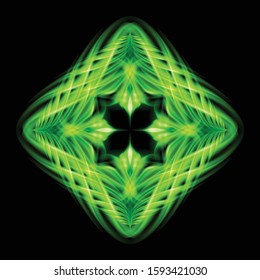 Abstract Image of Blazing Hot Green Fire and Plasma Effects. Movement Soft Fire Flame. Beauty Texture of Amazing Magic Fire Light Effect on Black Background