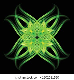 Abstract Image of Blazing Hot Green Fire Flower and Plasma Effects. Movement Soft Fire Flame. Beauty Texture of Amazing Magic Fire Light Effect Isolated on Black Background