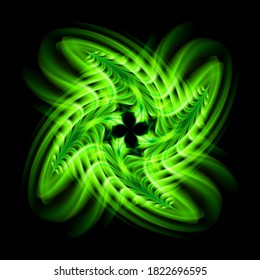 Abstract Image of Blazing Hot Green Fire Swirl and Plasma Effects. Movement Soft Fire Flame. Beauty Texture of Amazing Magic Fire Light Effect on Black Backdrop