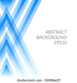Abstract image with blue triangles on a white background. Empty space.