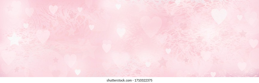 Imagen abstracta de un fondo borroso de corazones en un fondo rosado. Imagen horizontal vectorial.