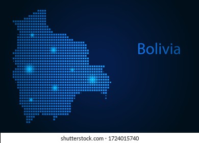 Abstract image Bolivia map from pixels blue and glowing stars on a dark background. Vector illustration eps 10.