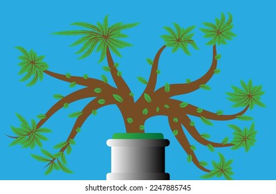 An abstract image of a bonsai tree on an isolated blue green background.
