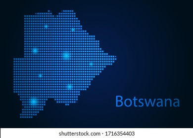 Abstract image Botswana map from pixels blue and glowing stars on a dark background. Vector illustration eps 10.